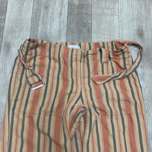 Womens‎ Calvin Klein Striped Flax Belted Wide Leg Cropped Pants - Picture 3 of 8